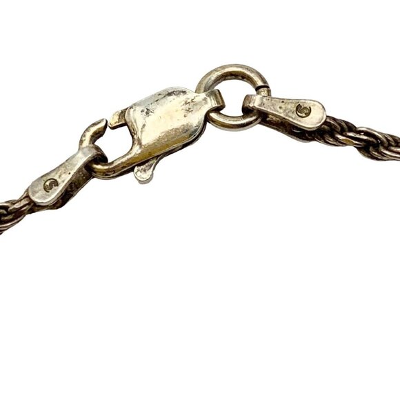 Vintage Green Heart Agate Pendant & Italian Sterling Silver Rope Chain Necklace - Picture 6 of 8